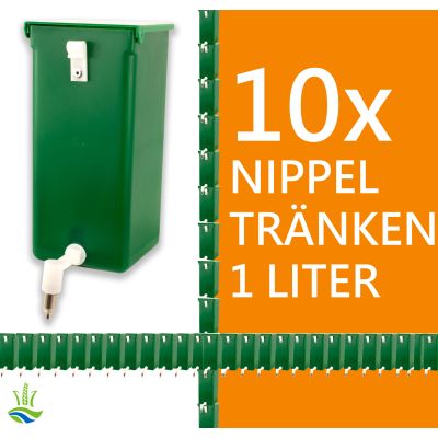 10x Nippeltränke 1 Liter mit Licht und Vitaminschutz - grün