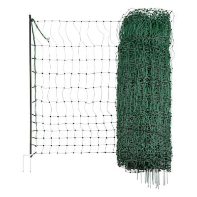 Geflügelnetz "PoultryNet" in grün, elektrisch leitend 25 m / 106cm Doppelspitze. Besonders geringe Maschenweite im unteren Bereich des Netzes