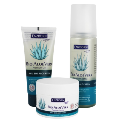 Bio Aloe Vera Premium Pflegeset – Gel 200 ml, Spray 200 ml & Creme 80 ml