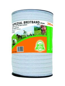 Weidezaunband 200 m x 2 cm, weiß, Leiter 4 x 0,20 + 2 x 0,30 Niro