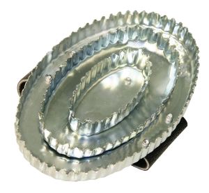 Reformstriegel oval, mit Handschlaufe Leder - Metallstriegel - Striegel Pferde Viehstriegel 
