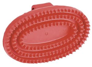 Gummistriegel Junior, oval, rot - Striegel mit Handschlaufe Gummi Pferde