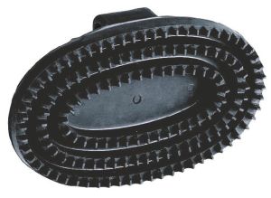 Gummistriegel Junior, oval, schwarz Striegel mit Handschlaufe aus Gummi Pferde