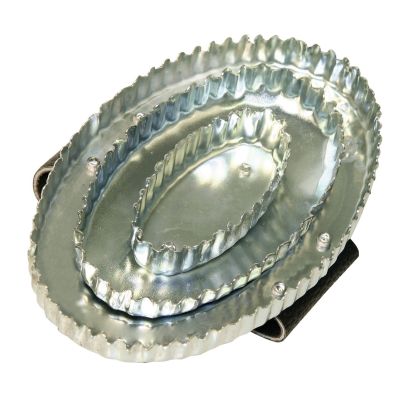 Reformstriegel oval, mit Handschlaufe Leder - Metallstriegel - Striegel Pferde Viehstriegel 