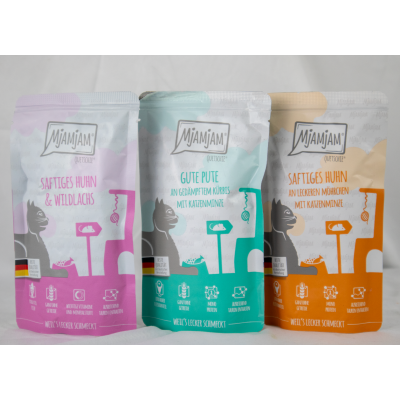 Probierpack II "Geflügel" - 3x 125g Quetschies für Katzen zum Probieren