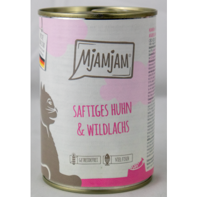 Katzenfutter "Huhn & Wildlachs" - 400g Dose saftiges Huhn mit frischem Wildlachs
