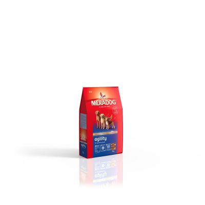 Meradog Agility 4 kg. Hundefutter für ausgewachsene sportliche, aktive Hunde. Mit Odor-Stop gegen Mundgeruch. Ohne Farb- und Konservierungsstoffe. Weizenfrei. Mera Dog High Premium Trockenfutter.