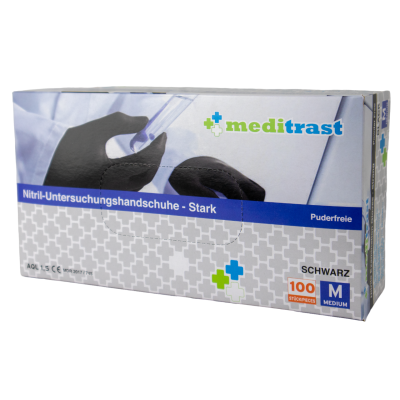 Nitrile Einweghandschuhe "Strong" Gr. M - 100 Puderfreie schwarze Handschuhe 