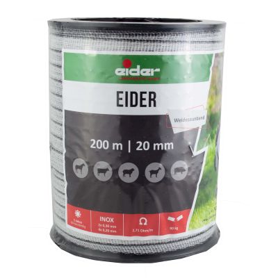 Neue Verpackung Weidezaunband 200 m, 2 cm, weiß, Leiter 4 x 0,20 + 2 x 0,30 Niro