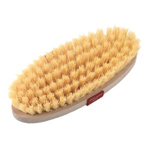 Borsten-Kardätsche, Nylon Borsten, mit Holzrücken und Handgurt