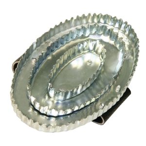 Reformstriegel oval, mit Handschlaufe Leder - Metallstriegel - Striegel Pferde Viehstriegel 