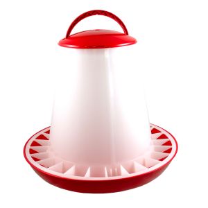 Geflügelfutterautomat 10 kg mit Deckel rot/weiß