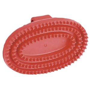 Gummistriegel Junior, oval, rot - Striegel mit Handschlaufe Gummi Pferde